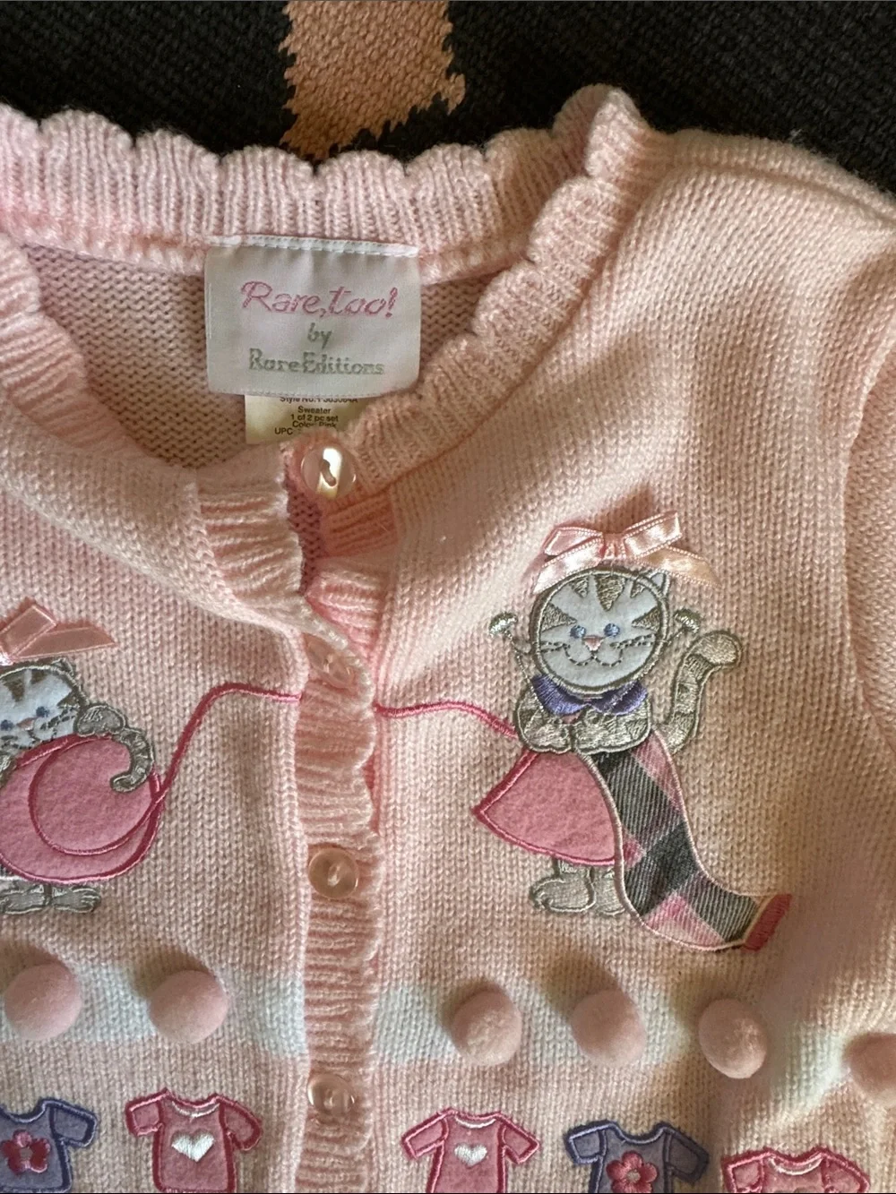 Vintage Sweater Cardigan and Plaid Skirt Matching Pink Cats